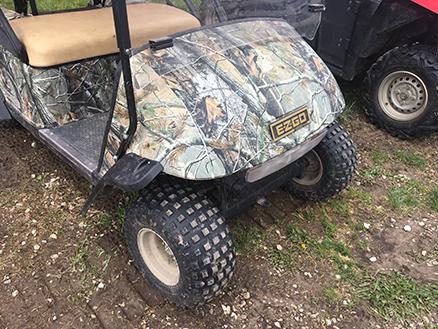 EZ-GO Freedom SE Electric Golf Cart, Windshield, Top, Solid Camo Body, Non Running-No Batteries