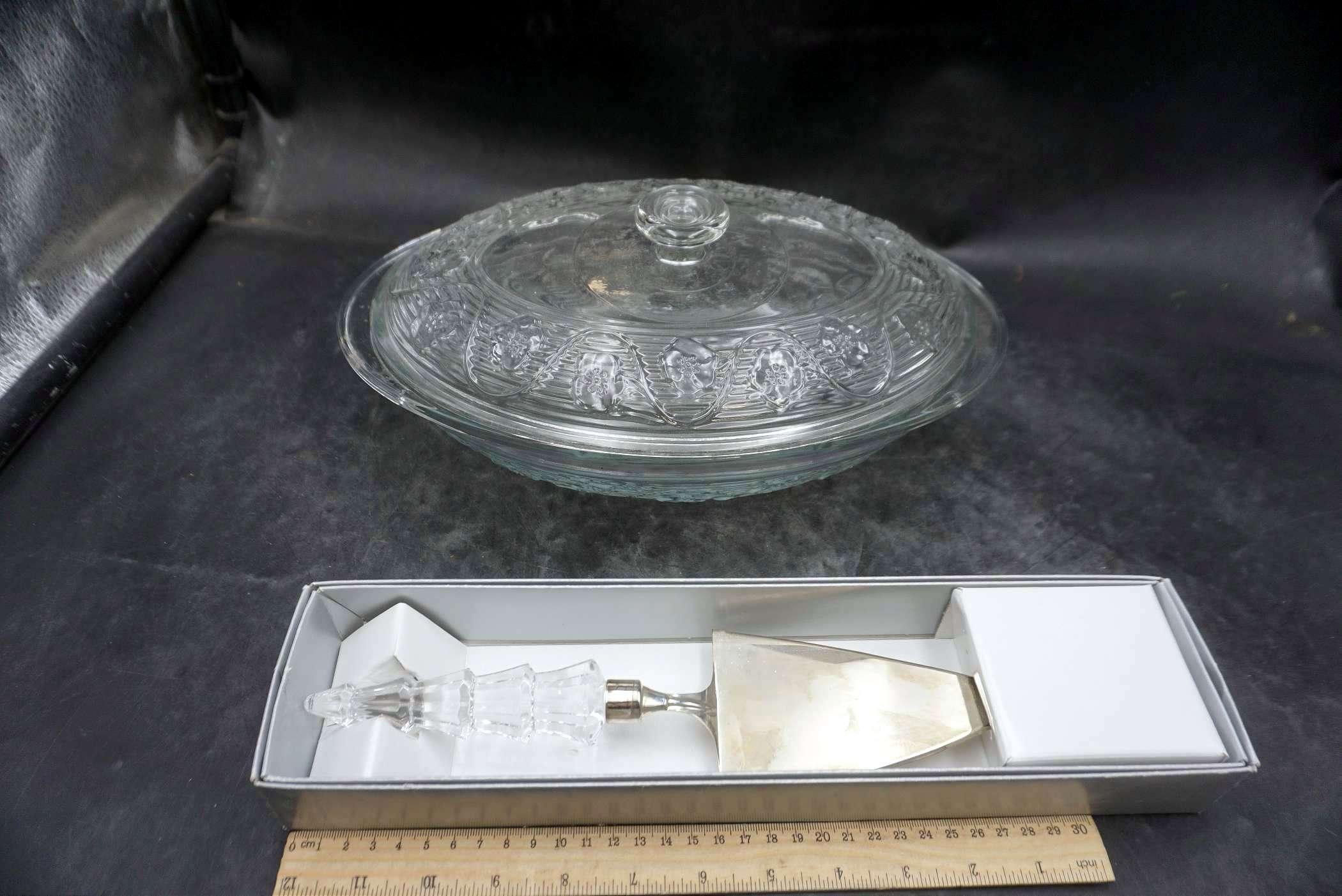 Glass Compote Dish W/ Serving Utensil