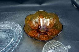 Glass Platter, Glass Leaf Bowl, Cream & Sugar