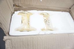 Milk Glass Dishes, Brass Colored Candlestick Holders