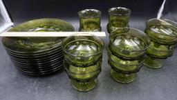 Green Glass Dish Set