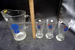 Pabst Blue Ribbon Pitcher & 3 Glasses