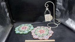 2 Flower Wall Medallion, Metal Candle Holder Stand