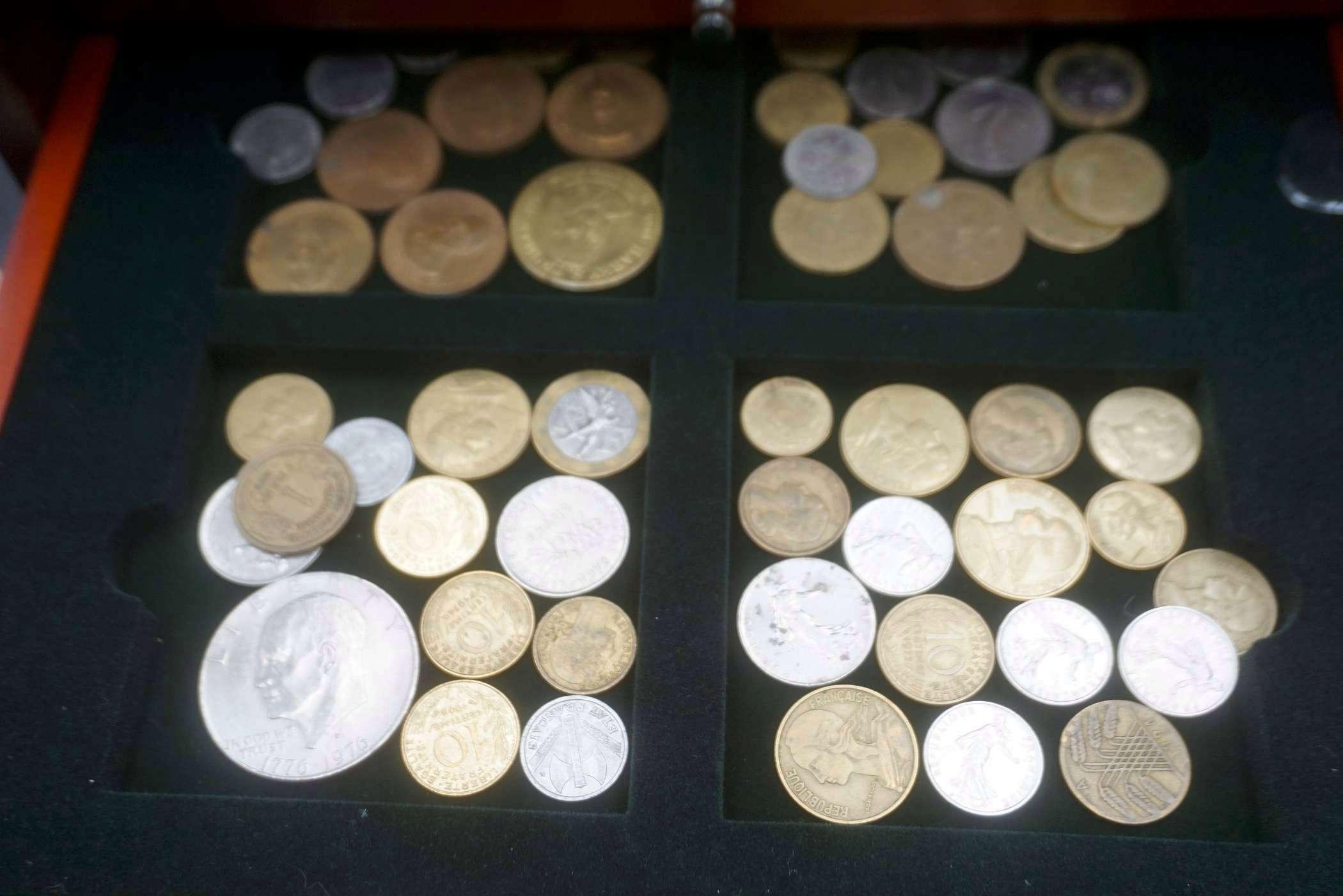 Display Case W/ The U.S. National Parks State Quarters, Half Dollars, Foreign Coins & More