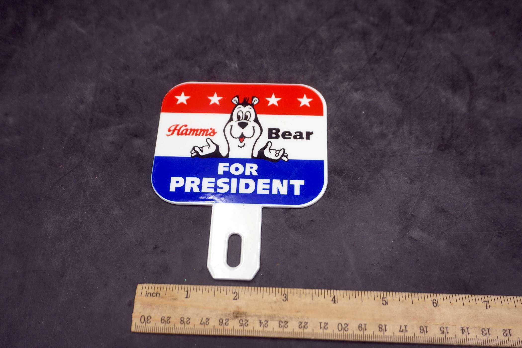 Hamm'S Bear For President Advertising Car License Plate Topper