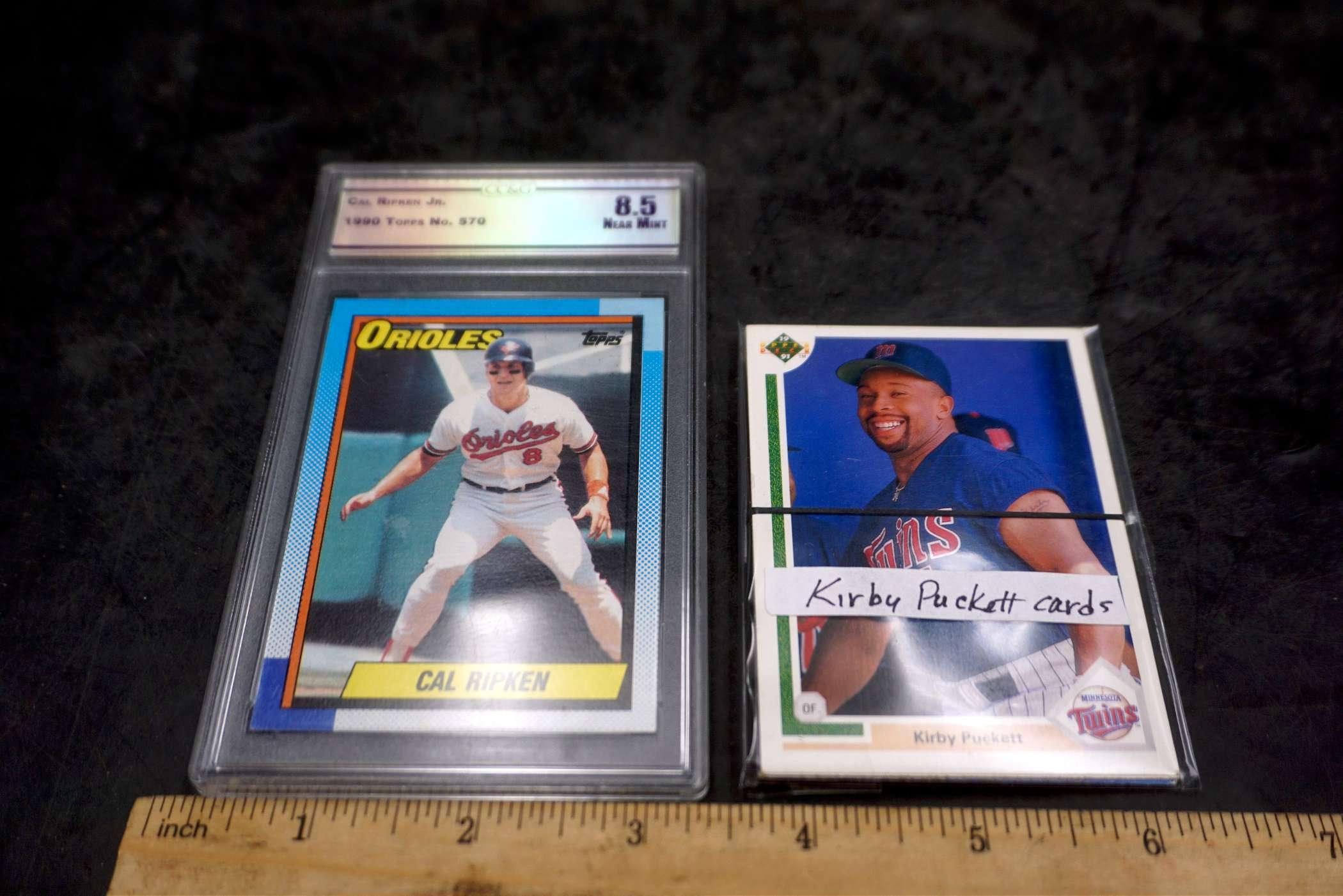 1990 Topps Cal Ripken Baseball Card & Kirby Puckett Cards