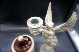 Thumb Jug (Handle Is Broken & Chipped All Over) & Angel Candlestick Holder Statue