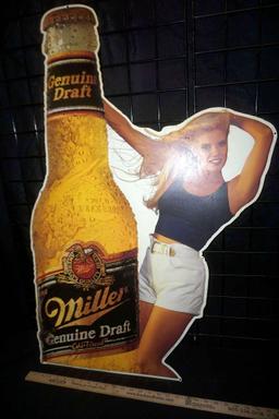 Miller Genuine Draft Lady & Beer Bottle Sign