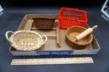 Doll Accessories - Baskets, Barrel, Rack & Rolling Pin