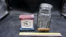 Westclox Clock & Jar W/ Stand