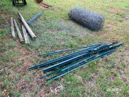 Qty Fencing Material, Wood & Metal Post, 5ft Wire Rolls