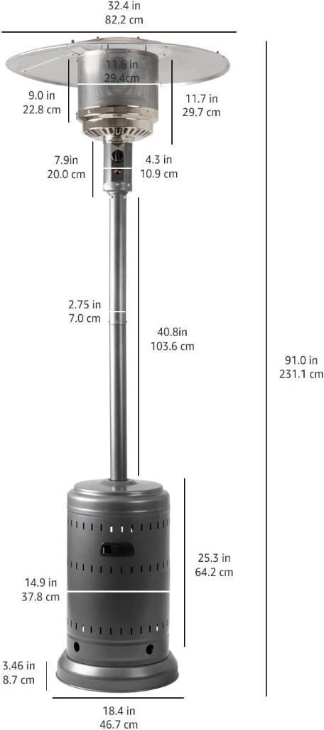 New 46,000 BTU Outdoor Propane Patio Heater with Wheels, Slate Gray