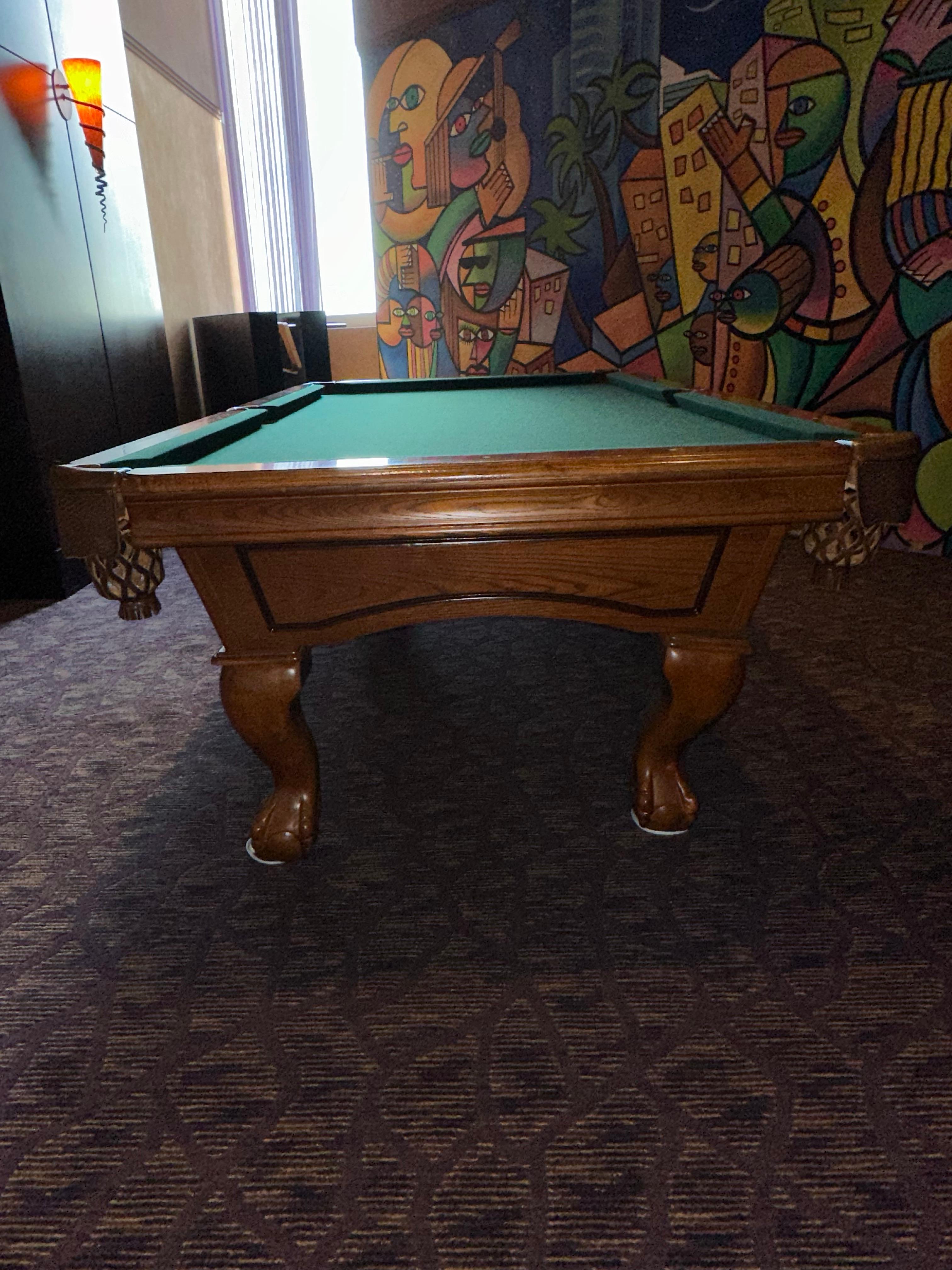 100"L x 55.5"D x 32"H Decor Solid Wood Green Felt Pool Table w/Dark Brown Leather Cover