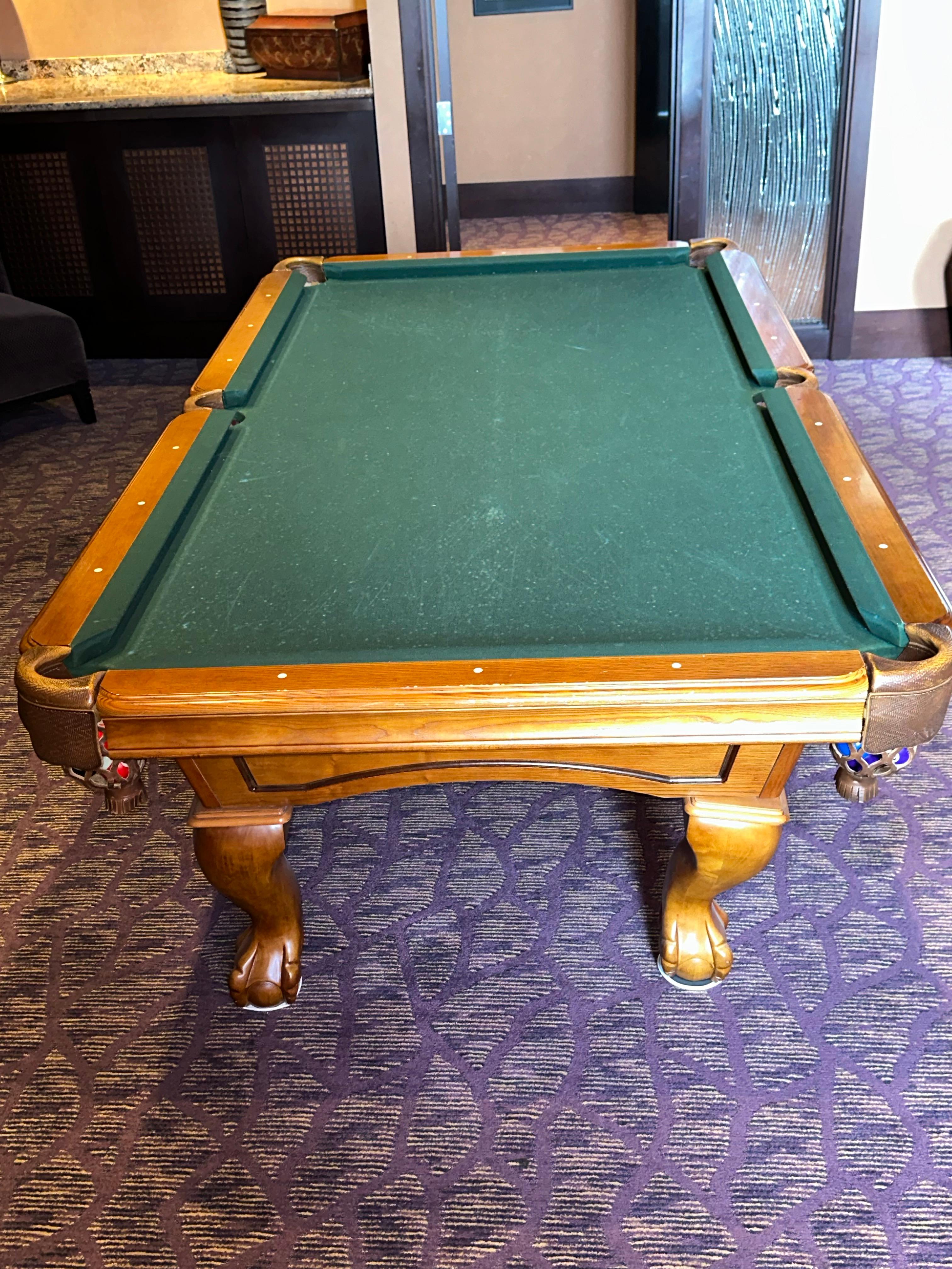 100"L x 55.5"D x 32"H Decor Solid Wood Green Felt Pool Table w/Dark Brown Leather Cover