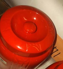 VINTAGE HALL CHINESE RED CANNISTER SET (1 chip) - PICK UP ONLY