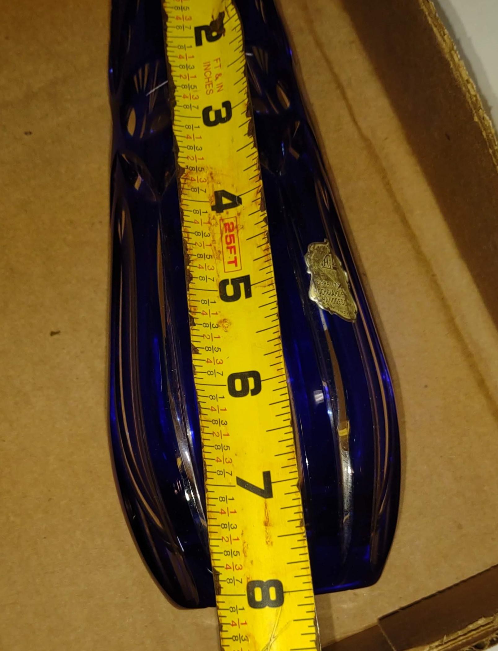 VINTAGE COBALT CUT TO CLEAR 8" VASE