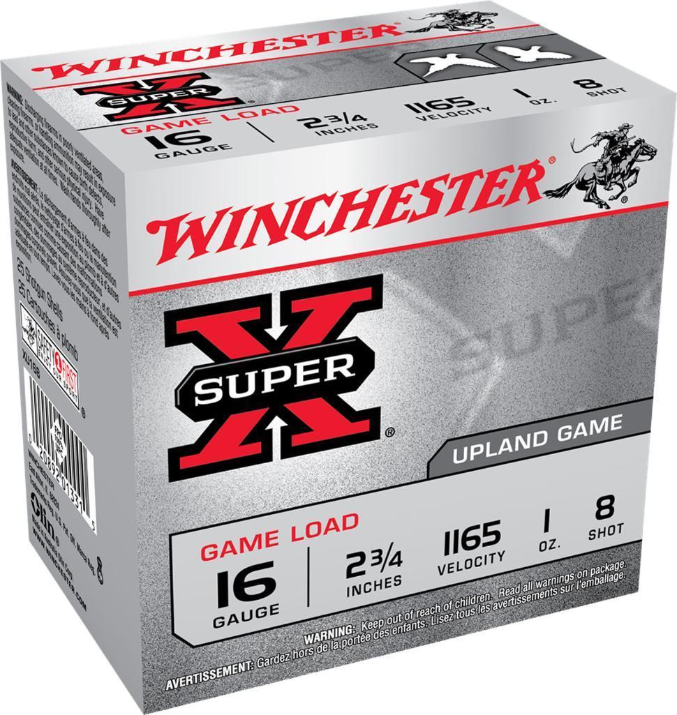 Winchester Ammo XU168 Super X Game Load 16 Gauge 2.75 1 oz 1165 fps 8 Shot 25 Bx