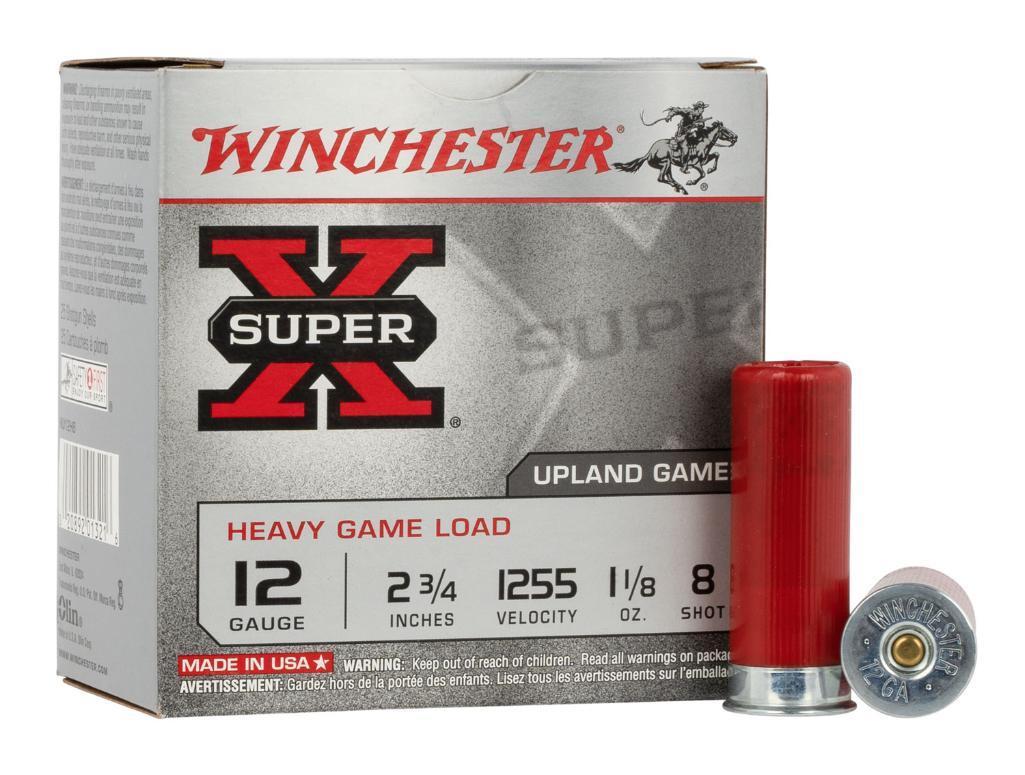 Winchester Ammo XU12H8 Super X Heavy Game Load 12 Gauge 2.75 1 18 oz 1255 fps 8 Shot 25 Bx