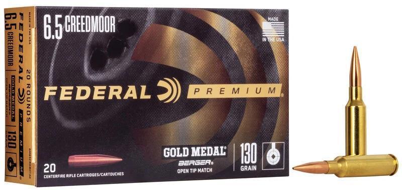 Federal GM65CRDBH130 Premium Gold Medal 6.5 Creedmoor 130 gr Berger Hybrid Open Tip Match 20 Per Box