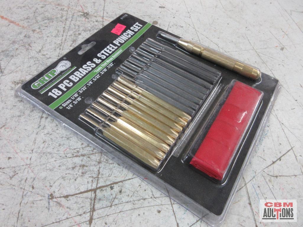 Grip 61118 18pc Brass & Steel Punch Set w/ Vinyl Storage Pouch... Sizes: 1/16"-1/16"