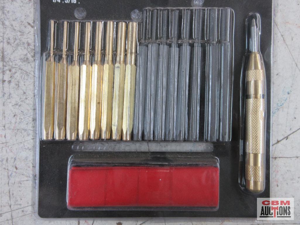 Grip 61118 18pc Brass & Steel Punch Set w/ Vinyl Storage Pouch... Sizes: 1/16"-1/16"