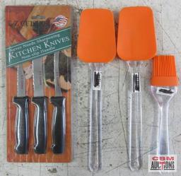 E-Z Cuisine Kitchen Knives Orange Basting Brush Orange Spatulas - Set of 2