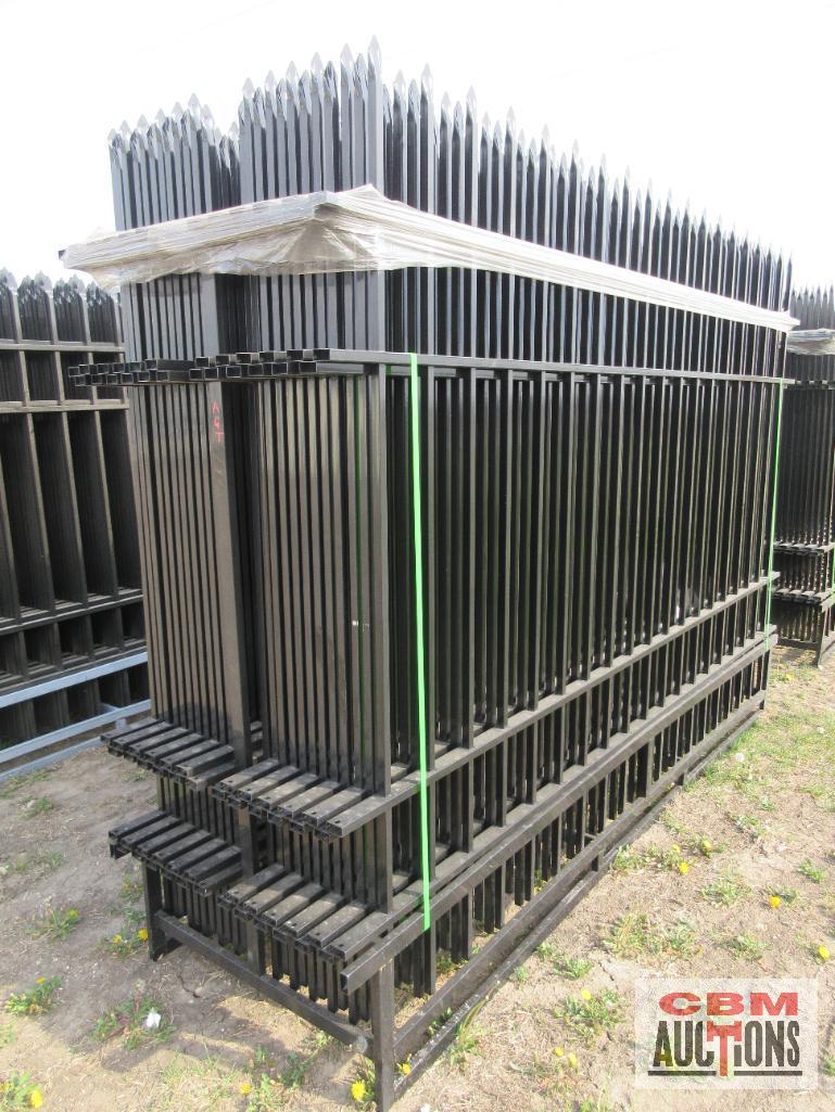 AGT 10FWIF24 (24) 6' x 10' Wrought Iron Site Fence Panels With (25) Posts Powder Coated With