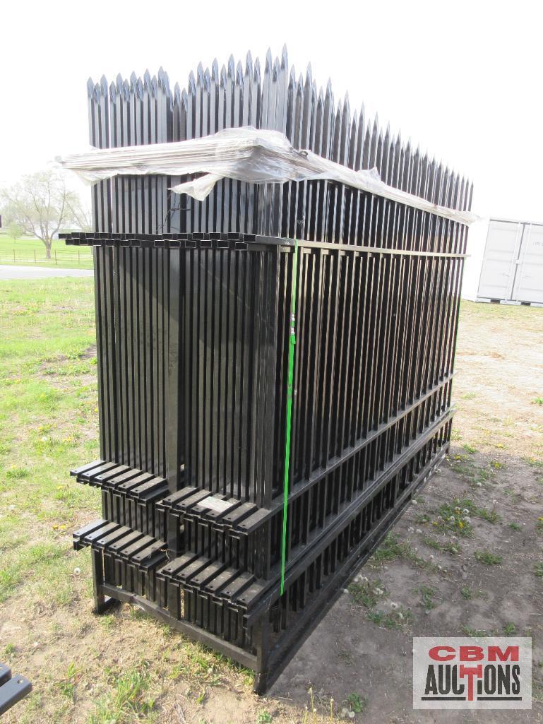 AGT 10FWIF24 (24) 6' x 10' Wrought Iron Site Fence Panels With (25) Posts Powder Coated With