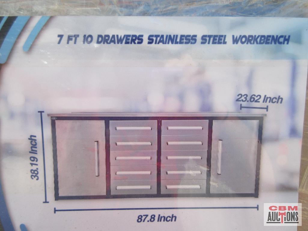 Steelman 7' 7FT-10D-01B Work Bench with 10 Drawers & 2 Cabinets, 87"x23"x39" Stainless & Stainless