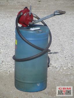 Fill Rite Piston Hand Pump On Blue Barrel