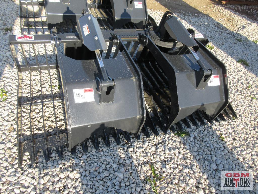 Stout Skid Steer Rock Bucket Grapple HD78-3 Complete With Hoses and Ends, Open Side