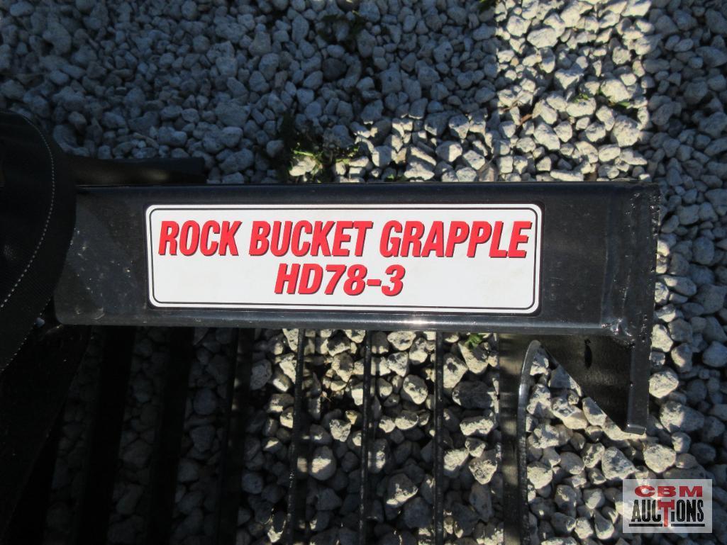 Stout Skid Steer Rock Bucket Grapple HD78-3 Complete With Hoses and Ends, Open Side