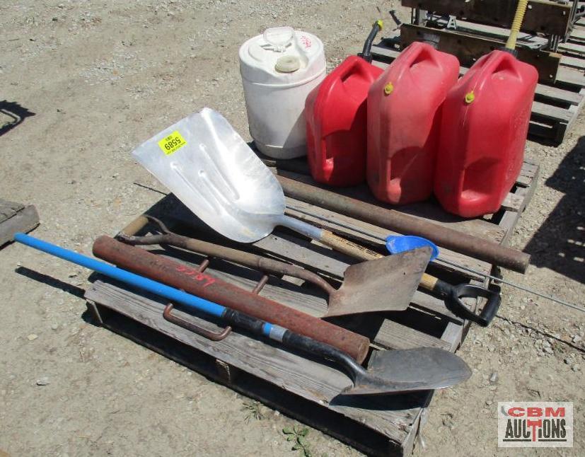 Post Hole Driver, Gas Cans, Shovels, Post Driver & Misc