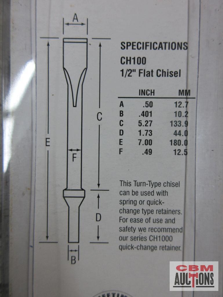 Grey Pneumatic CH100 1/2" Flat Chisel 7" Long .401 Shank CH101 5/8" Flat Chisel .7" Long 401 Shank