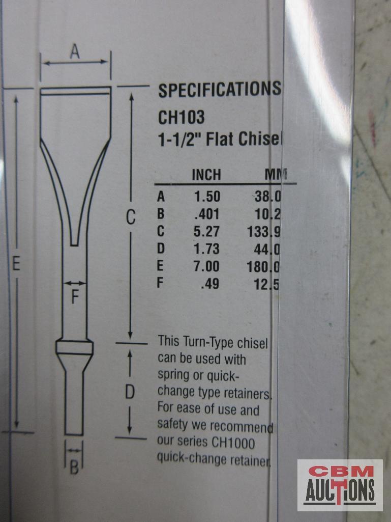 Grey Pneumatic CH100 1/2" Flat Chisel 7" Long .401 Shank CH101 5/8" Flat Chisel .7" Long 401 Shank