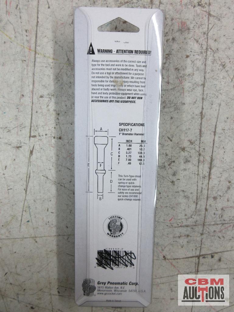 Grey Pneumatic CH117 1" Diameter Hammer .401 Shank CH117-7 1" Diameter Hammer 7" Long .401 Shank