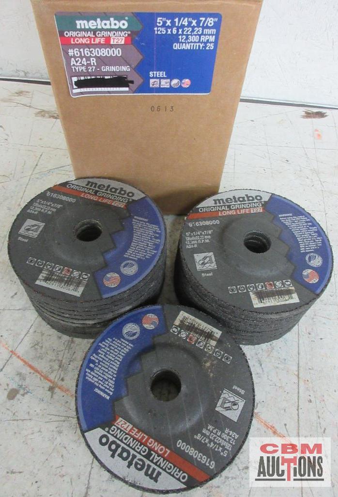 Metabo 616308000 Steel 5" x 1/4" x 7/8", A24-R, Type 27, Grinding Wheel - Set of 25(+/-)