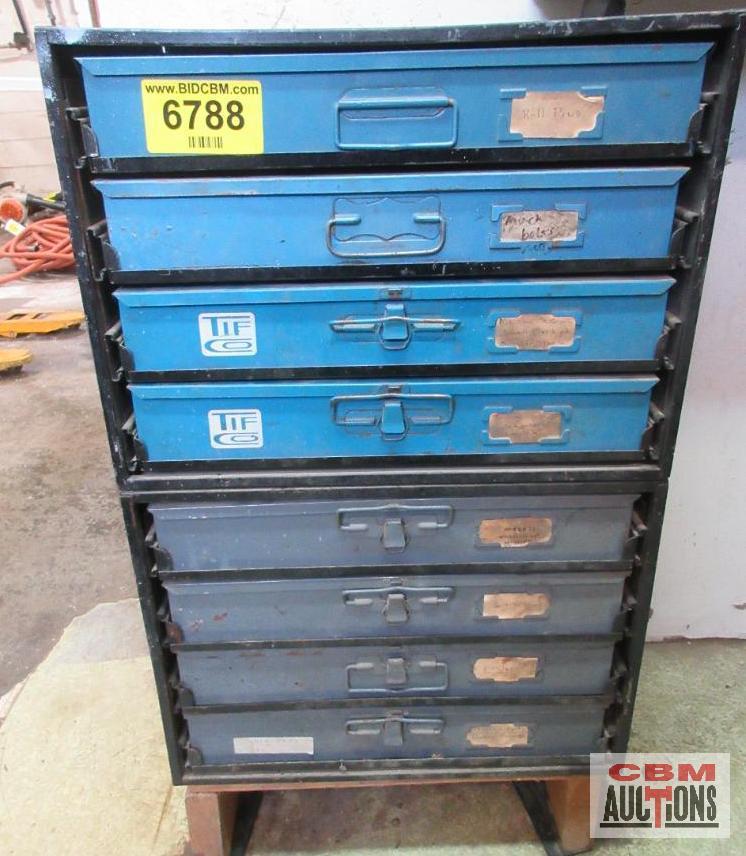 Steel Parts Cabinets With 8 Pull Out Trays & Contents