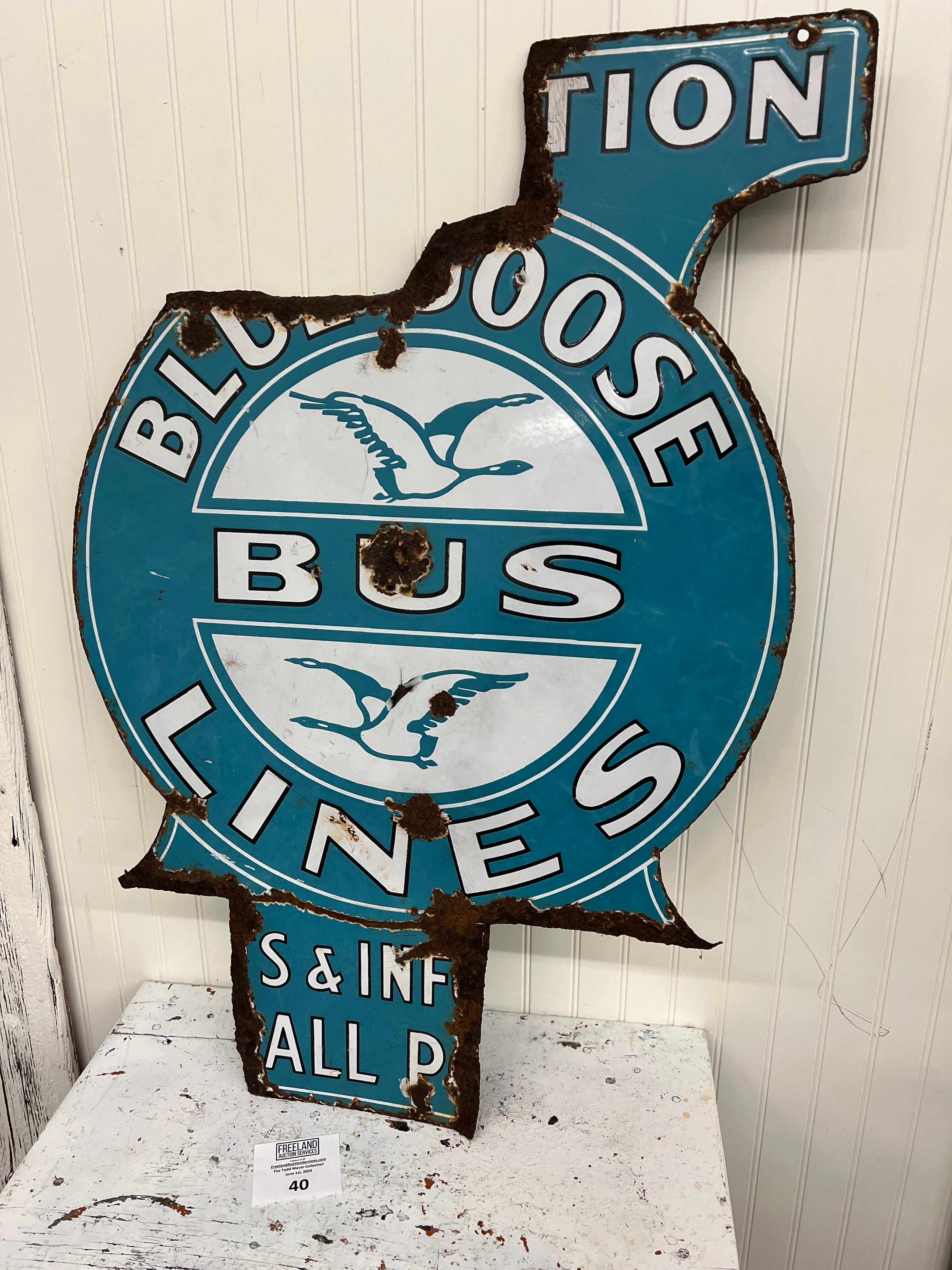 1920s rare BLUE GOOSE Bus Lines large porcelain sign