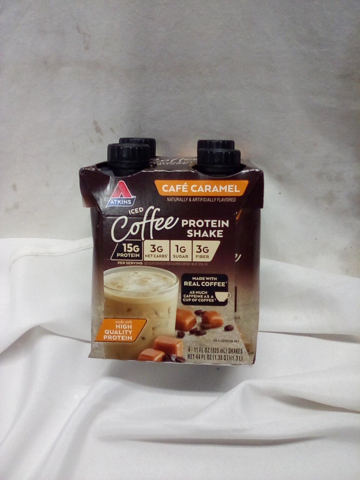 Atkins Iced Coffee Protein Shakes. Cafe Caramel. 4 Pack 11 fl oz.