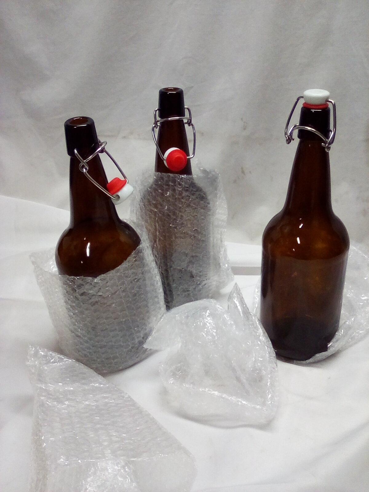 Set of 3 Dark Brown Glass Bottles w/ Attached Pop-tops