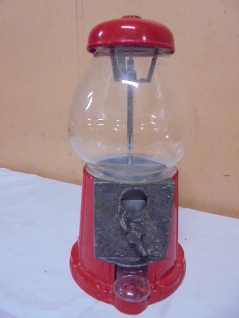 Red Metal & Glass Gumball Machine