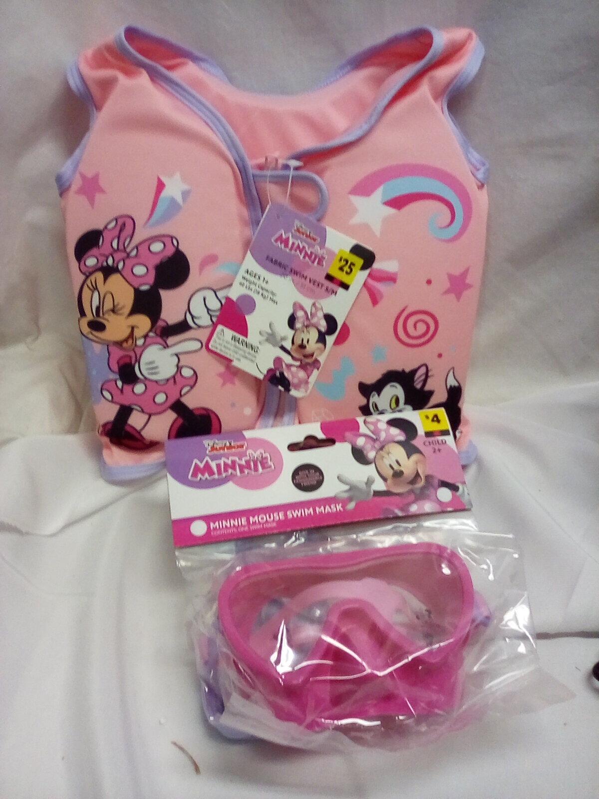 2Pc Disney Swim Set- Minnie (1 Fabric Swim Vest, 1 Swim Mask)