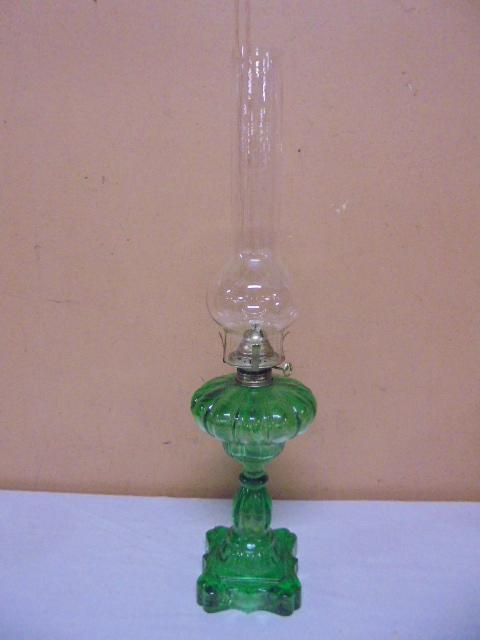 Vintage Green Glass Oil Lamp