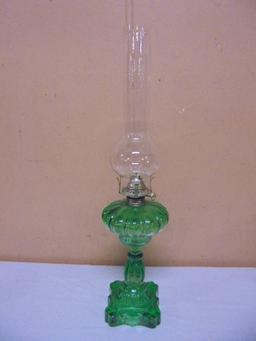 Vintage Green Glass Oil Lamp