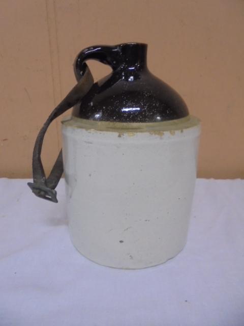 Antique Brown Over White Crock Jug