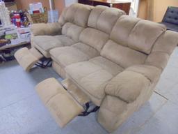 Tan Microfiber Dual Reclining Sofa