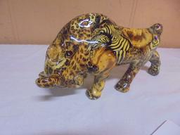 Safari Print Porcelain Bull Figurine