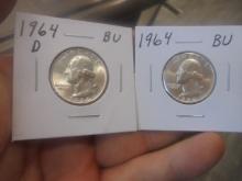 1964 D Mint & 1964 Silver Washington Quarters