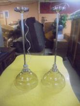 2 Matching Chrome & Glass Pendant Lights